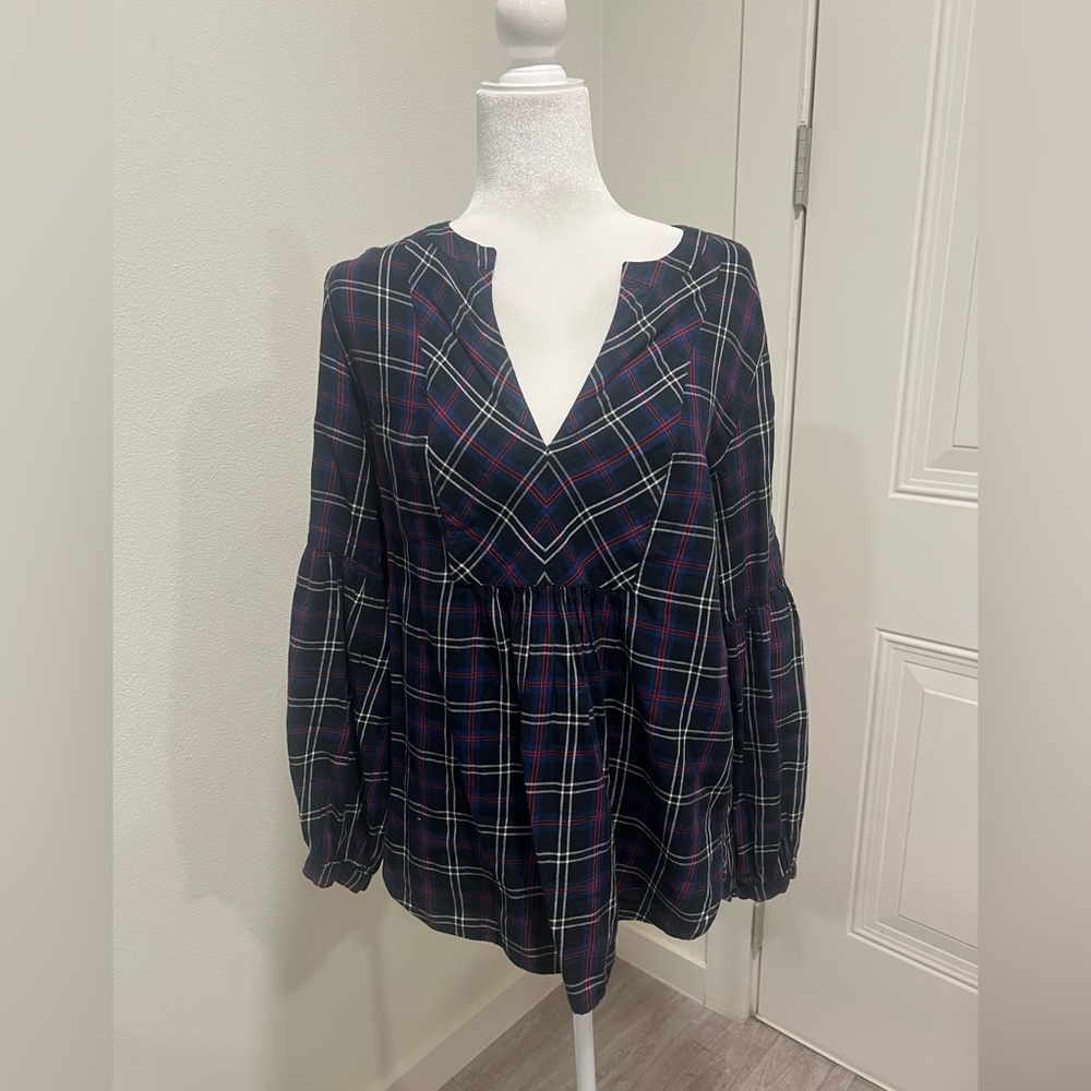 Loft Plaid V-Neck Women's Top